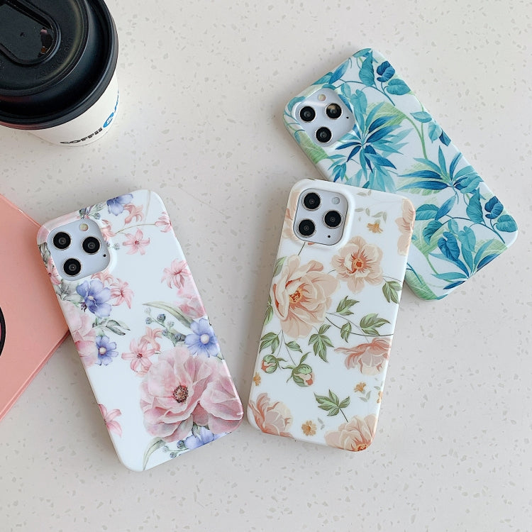 For iPhone 12 / 12 Pro Leaves and Flowers Pattern Shockproof TPU Protective Case