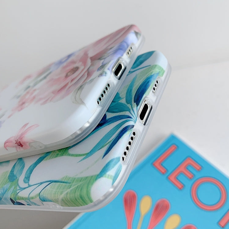 For iPhone 12 / 12 Pro Leaves and Flowers Pattern Shockproof TPU Protective Case