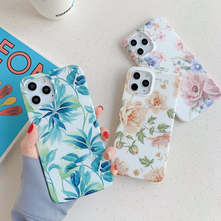 For iPhone 12 / 12 Pro Leaves and Flowers Pattern Shockproof TPU Protective Case