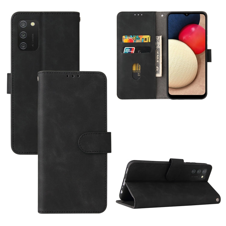 For Samsung Galaxy A02s Solid Color Skin Feel Magnetic Buckle Horizontal Flip Calf Texture PU Leather Case with Holder & Card Slots & Wallet