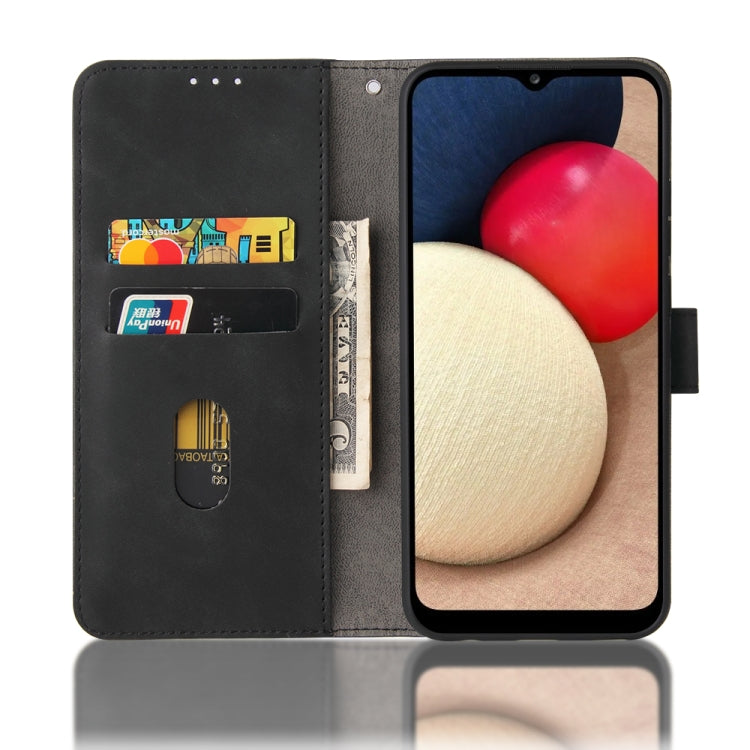 For Samsung Galaxy A02s Solid Color Skin Feel Magnetic Buckle Horizontal Flip Calf Texture PU Leather Case with Holder & Card Slots & Wallet