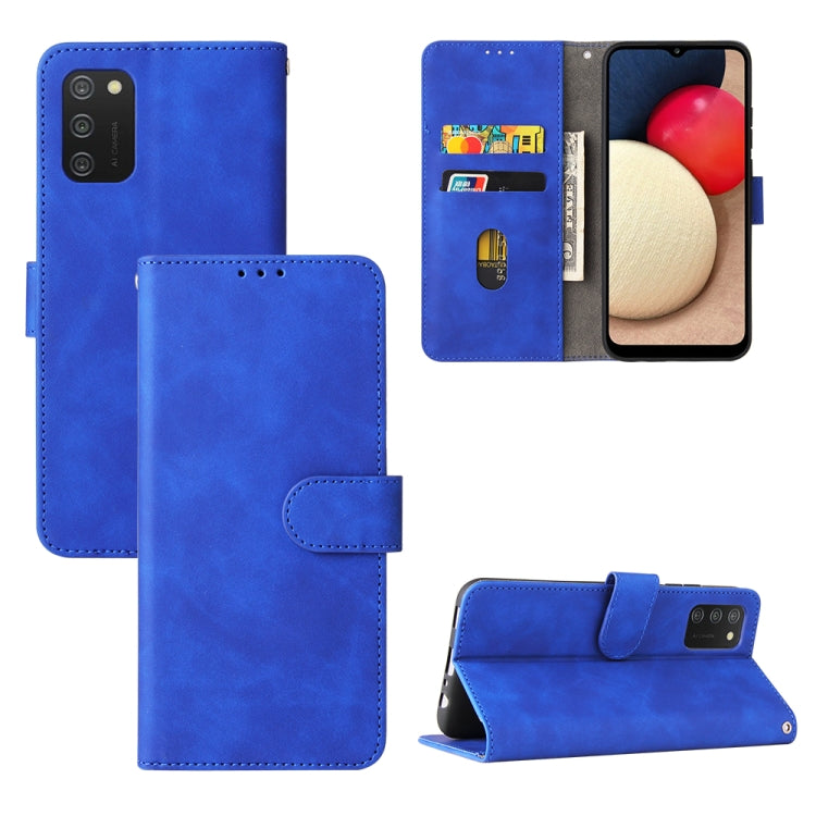 For Samsung Galaxy A02s Solid Color Skin Feel Magnetic Buckle Horizontal Flip Calf Texture PU Leather Case with Holder & Card Slots & Wallet