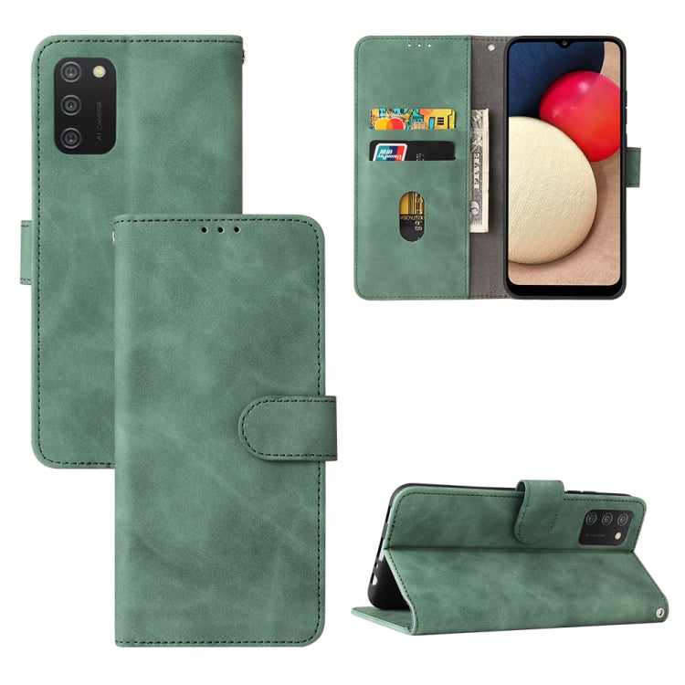 For Samsung Galaxy A02s Solid Color Skin Feel Magnetic Buckle Horizontal Flip Calf Texture PU Leather Case with Holder & Card Slots & Wallet