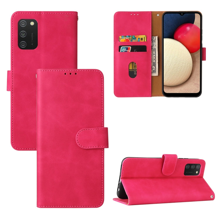 For Samsung Galaxy A02s Solid Color Skin Feel Magnetic Buckle Horizontal Flip Calf Texture PU Leather Case with Holder & Card Slots & Wallet