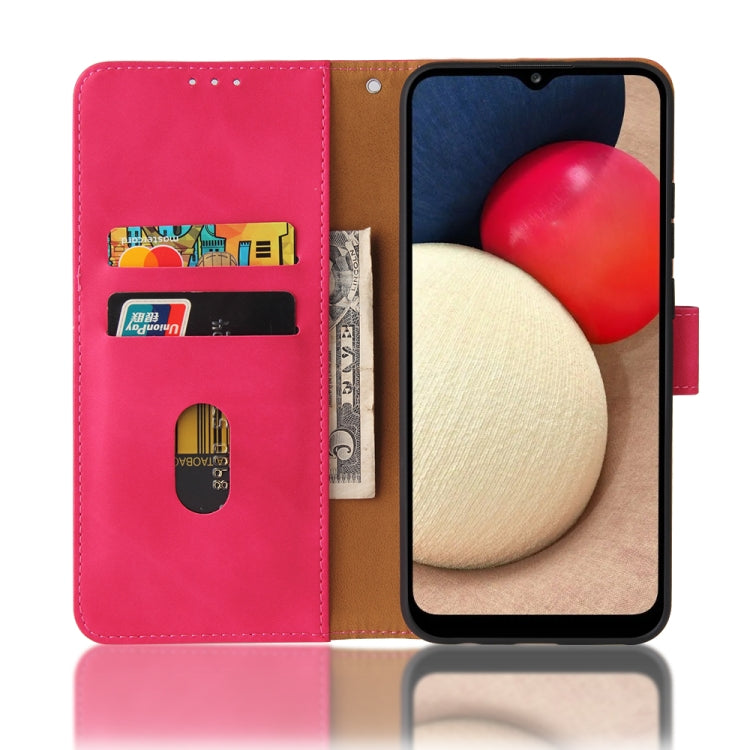 For Samsung Galaxy A02s Solid Color Skin Feel Magnetic Buckle Horizontal Flip Calf Texture PU Leather Case with Holder & Card Slots & Wallet