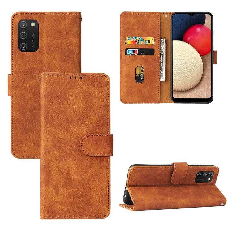 For Samsung Galaxy A02s Solid Color Skin Feel Magnetic Buckle Horizontal Flip Calf Texture PU Leather Case with Holder & Card Slots & Wallet