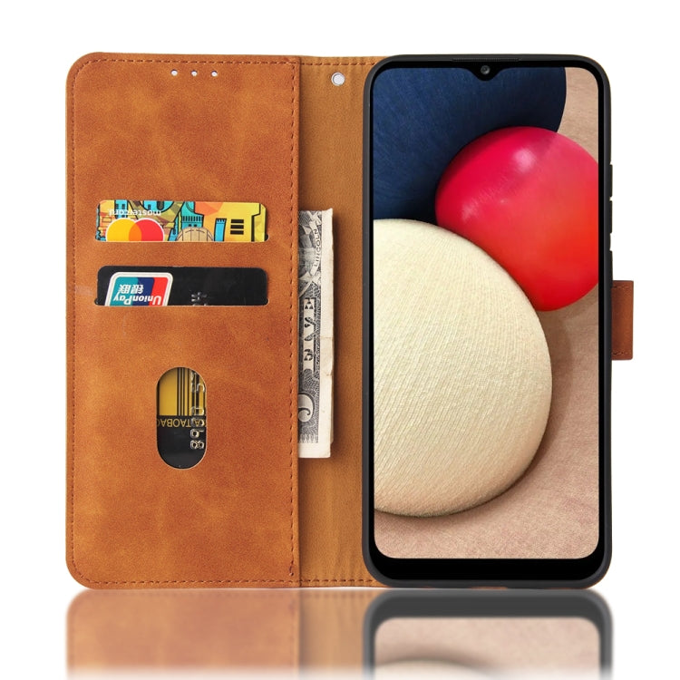 For Samsung Galaxy A02s Solid Color Skin Feel Magnetic Buckle Horizontal Flip Calf Texture PU Leather Case with Holder & Card Slots & Wallet