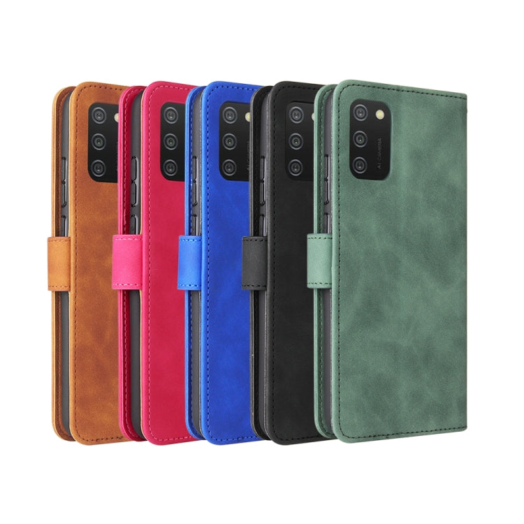 For Samsung Galaxy A02s Solid Color Skin Feel Magnetic Buckle Horizontal Flip Calf Texture PU Leather Case with Holder & Card Slots & Wallet