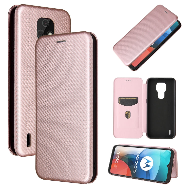 For Motorola Moto E7 Carbon Fiber Texture Horizontal Flip TPU + PC + PU Leather Case with Card Slot