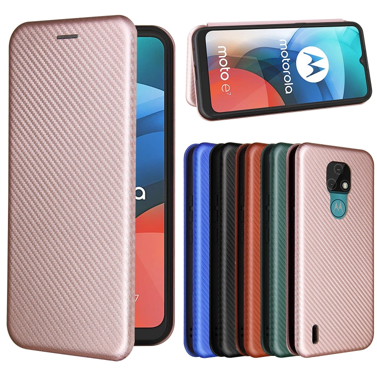 For Motorola Moto E7 Carbon Fiber Texture Horizontal Flip TPU + PC + PU Leather Case with Card Slot