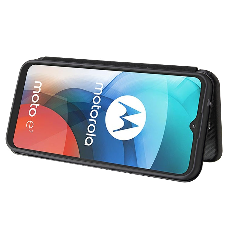 For Motorola Moto E7 Carbon Fiber Texture Horizontal Flip TPU + PC + PU Leather Case with Card Slot