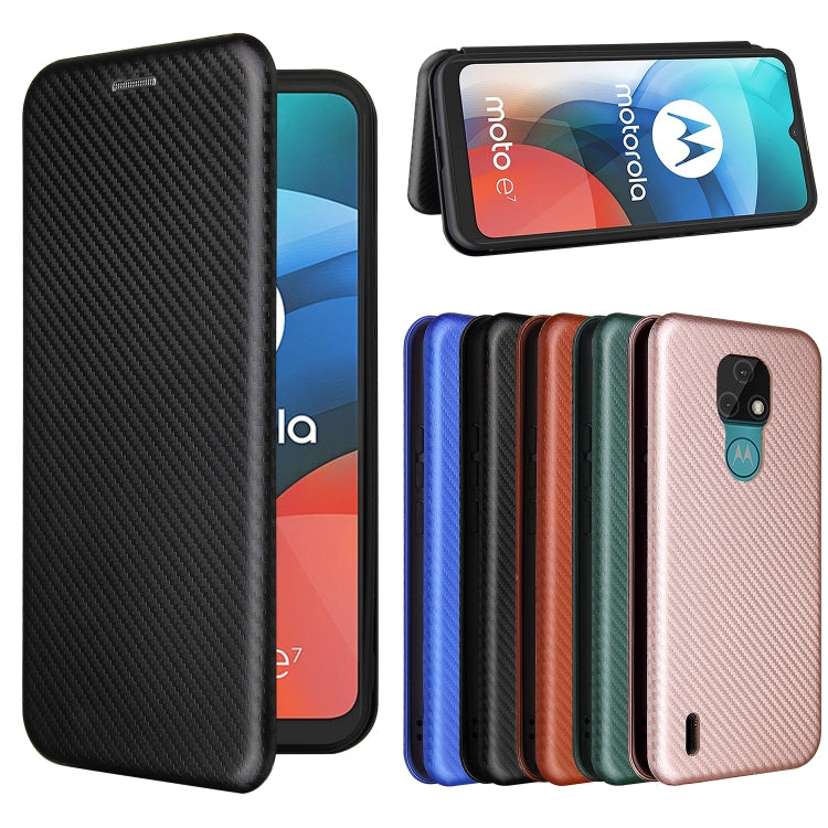 For Motorola Moto E7 Carbon Fiber Texture Horizontal Flip TPU + PC + PU Leather Case with Card Slot
