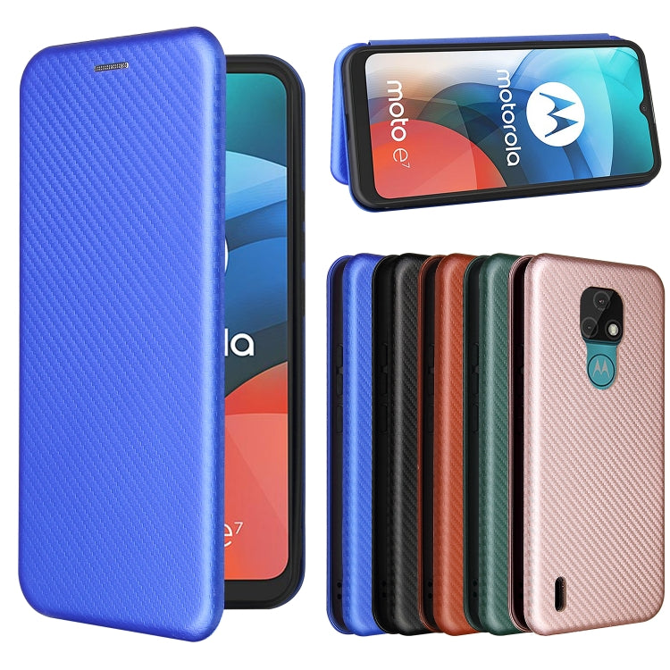 For Motorola Moto E7 Carbon Fiber Texture Horizontal Flip TPU + PC + PU Leather Case with Card Slot
