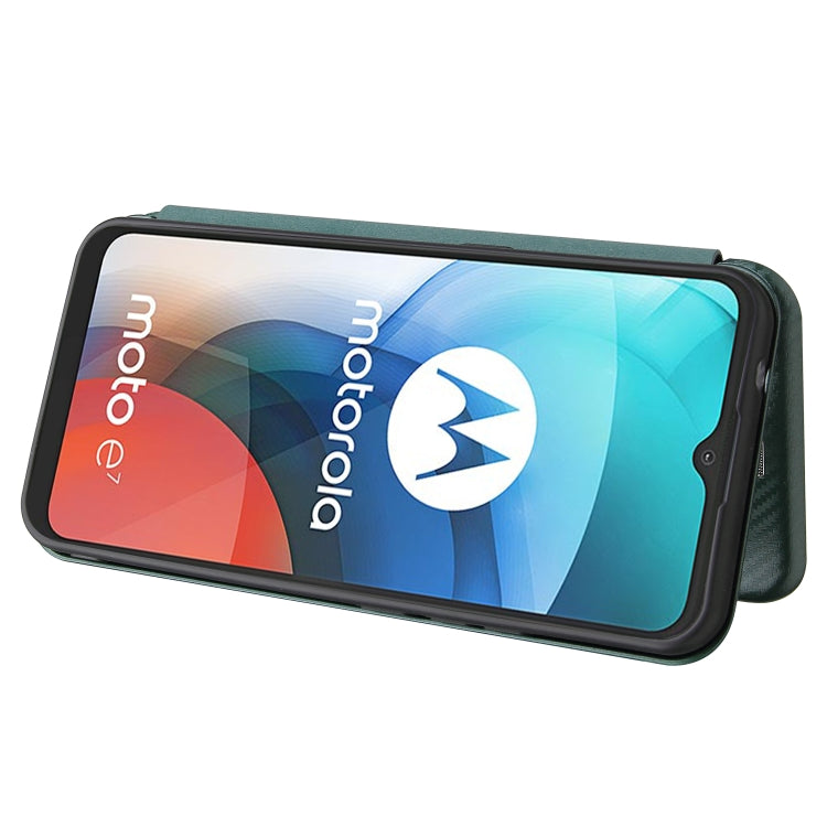For Motorola Moto E7 Carbon Fiber Texture Horizontal Flip TPU + PC + PU Leather Case with Card Slot