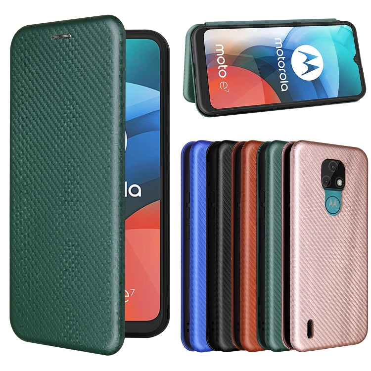 For Motorola Moto E7 Carbon Fiber Texture Horizontal Flip TPU + PC + PU Leather Case with Card Slot