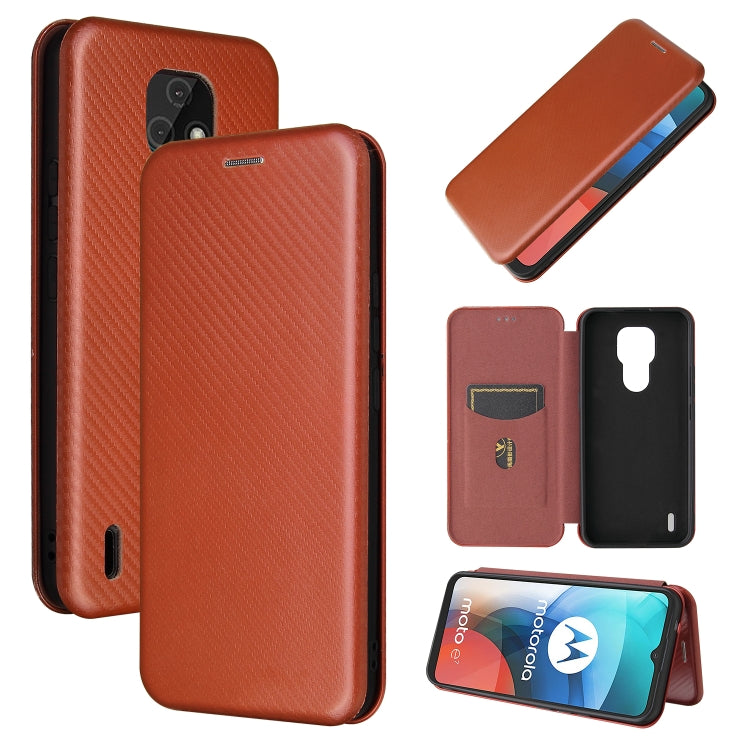 For Motorola Moto E7 Carbon Fiber Texture Horizontal Flip TPU + PC + PU Leather Case with Card Slot