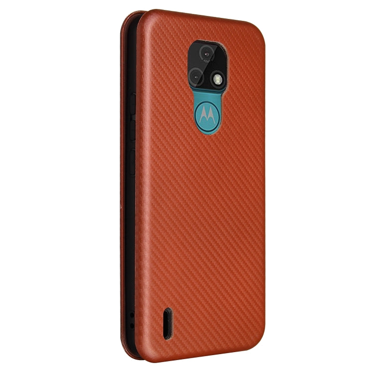 For Motorola Moto E7 Carbon Fiber Texture Horizontal Flip TPU + PC + PU Leather Case with Card Slot