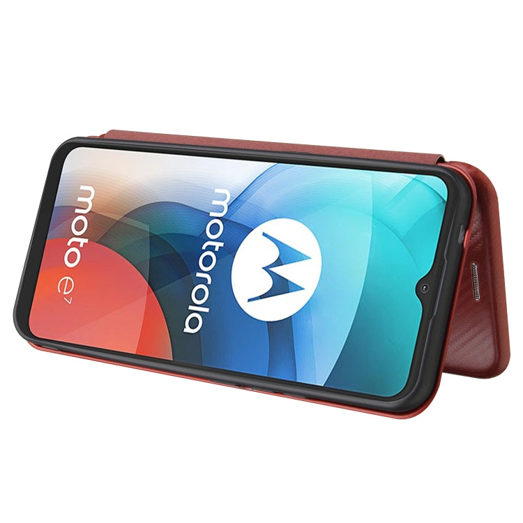 For Motorola Moto E7 Carbon Fiber Texture Horizontal Flip TPU + PC + PU Leather Case with Card Slot