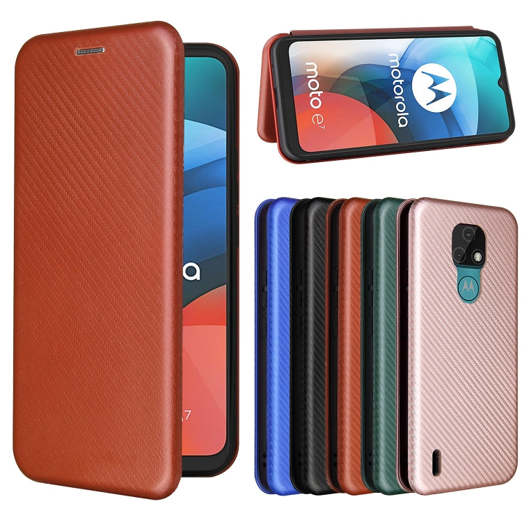For Motorola Moto E7 Carbon Fiber Texture Horizontal Flip TPU + PC + PU Leather Case with Card Slot