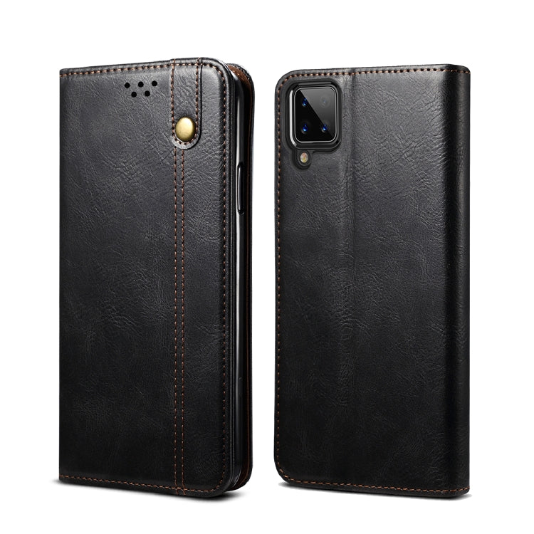 For Samsung Galaxy A12 5G Simple Wax Crazy Horse Texture Horizontal Flip Leather Case with Card Slots & Wallet