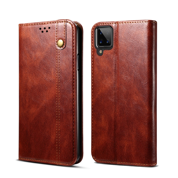 For Samsung Galaxy A12 5G Simple Wax Crazy Horse Texture Horizontal Flip Leather Case with Card Slots & Wallet
