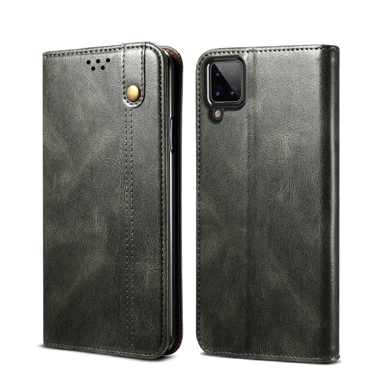 For Samsung Galaxy A12 5G Simple Wax Crazy Horse Texture Horizontal Flip Leather Case with Card Slots & Wallet