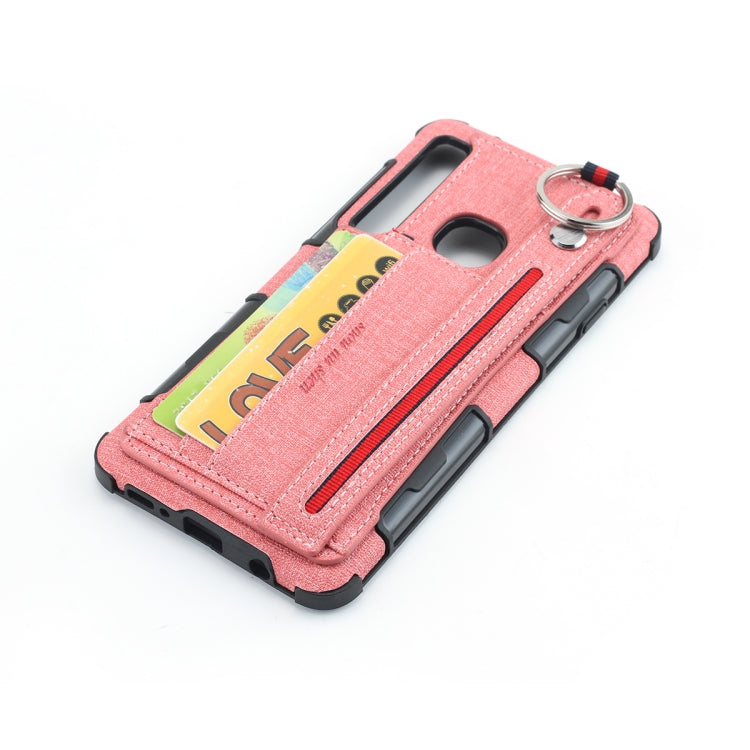 For Galaxy A9 (2018) / A9s Cloth Texture + TPU Shockproof Protective Case with Metal Ring & Holder & Card Slots & Hanging Strap