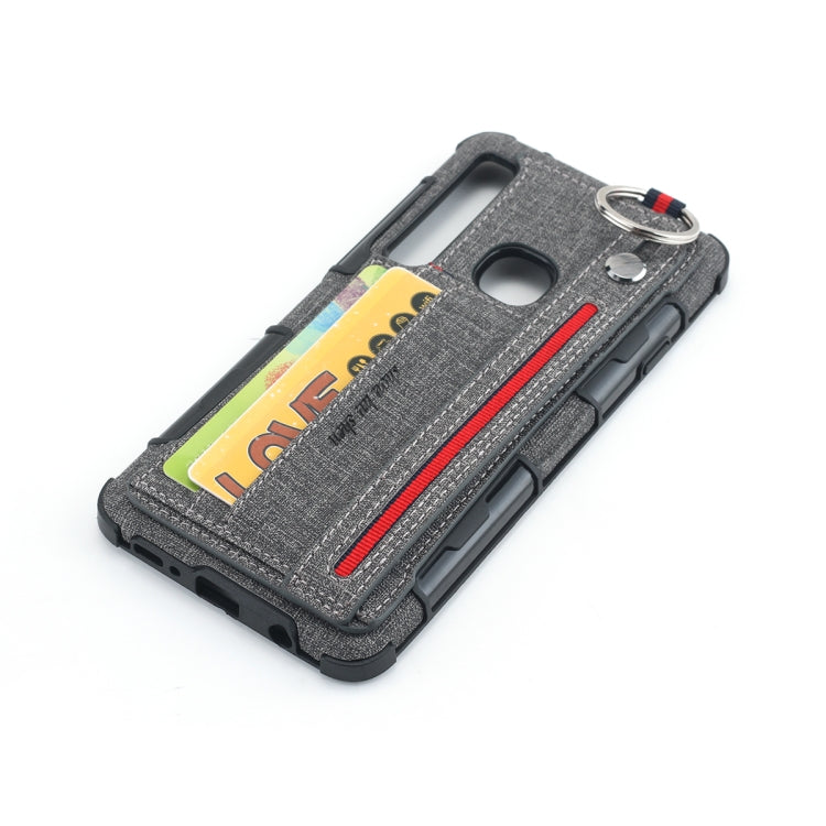 For Galaxy A9 (2018) / A9s Cloth Texture + TPU Shockproof Protective Case with Metal Ring & Holder & Card Slots & Hanging Strap