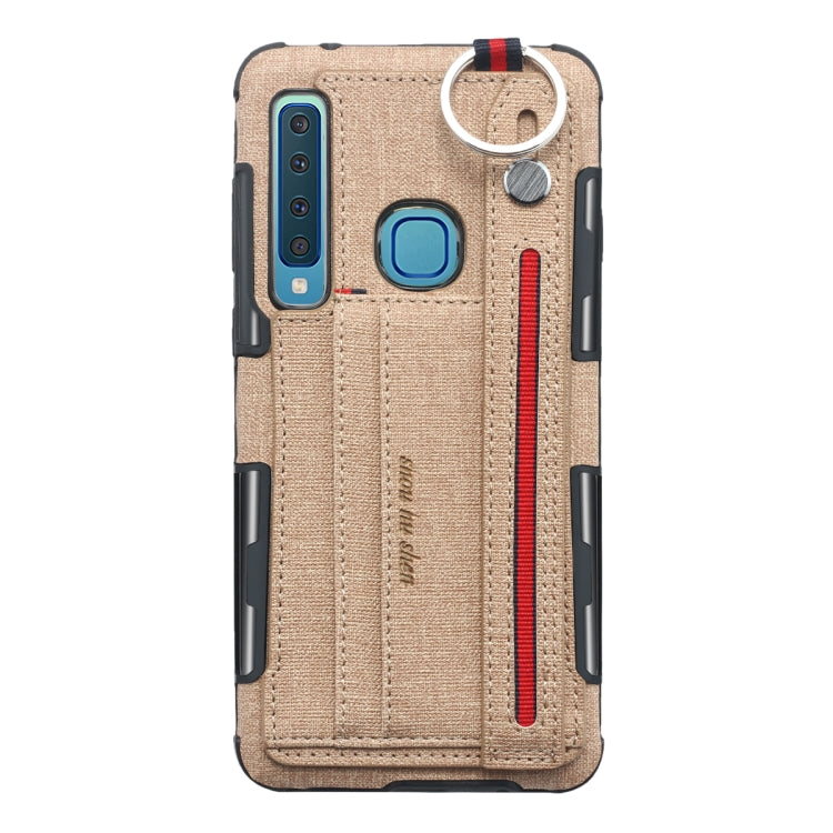 For Galaxy A9 (2018) / A9s Cloth Texture + TPU Shockproof Protective Case with Metal Ring & Holder & Card Slots & Hanging Strap