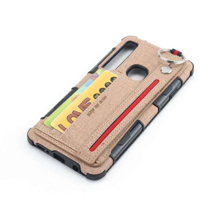 For Galaxy A9 (2018) / A9s Cloth Texture + TPU Shockproof Protective Case with Metal Ring & Holder & Card Slots & Hanging Strap