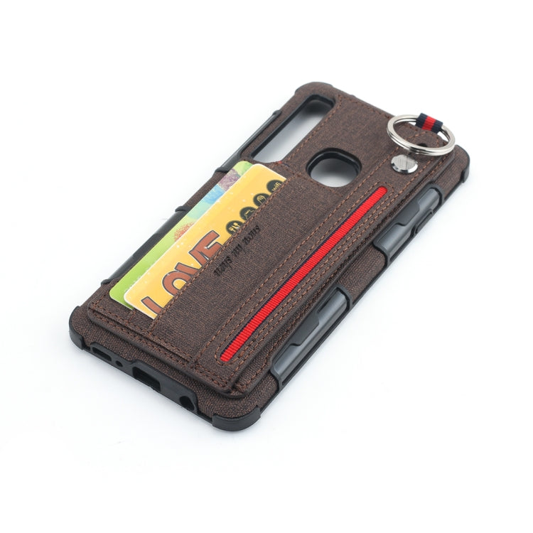 For Galaxy A9 (2018) / A9s Cloth Texture + TPU Shockproof Protective Case with Metal Ring & Holder & Card Slots & Hanging Strap