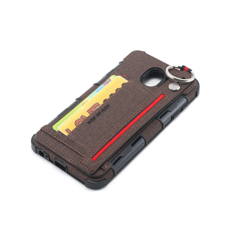For Galaxy J4 (2018) Cloth Texture + TPU Shockproof Protective Case with Metal Ring & Holder & Card Slots & Hanging Strap