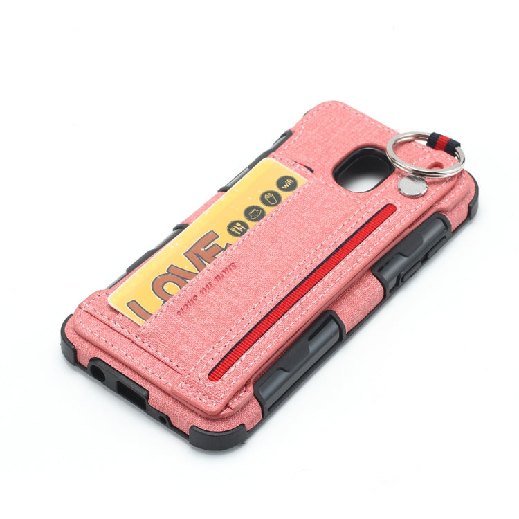 For Galaxy J5 (2017) Cloth Texture + TPU Shockproof Protective Case with Metal Ring & Holder & Card Slots & Hanging Strap