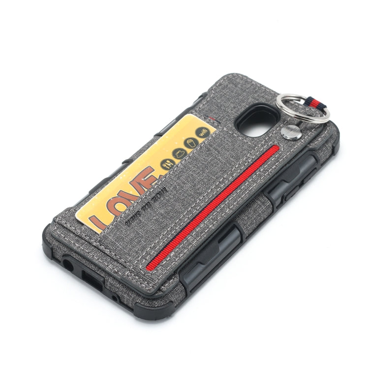 For Galaxy J5 (2017) Cloth Texture + TPU Shockproof Protective Case with Metal Ring & Holder & Card Slots & Hanging Strap