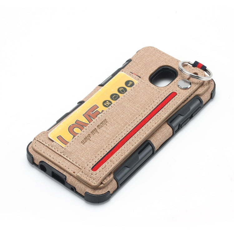 For Galaxy J5 (2017) Cloth Texture + TPU Shockproof Protective Case with Metal Ring & Holder & Card Slots & Hanging Strap