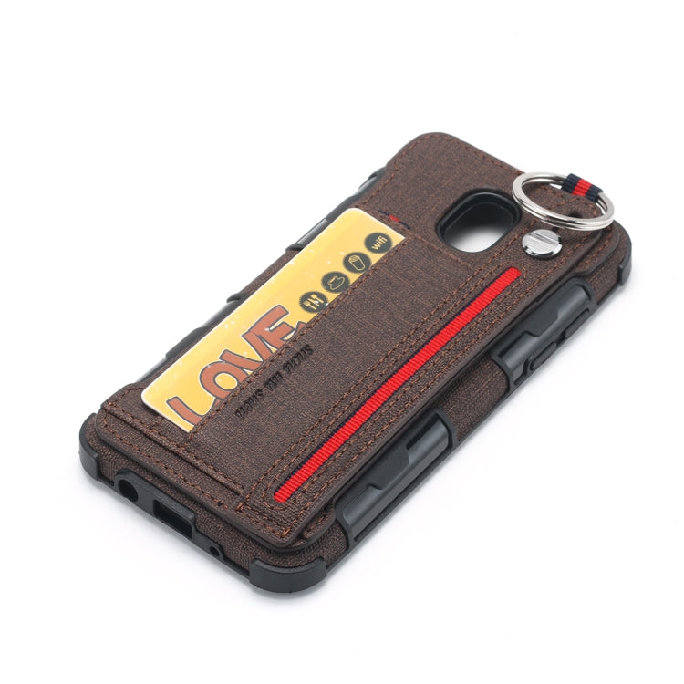 For Galaxy J5 (2017) Cloth Texture + TPU Shockproof Protective Case with Metal Ring & Holder & Card Slots & Hanging Strap