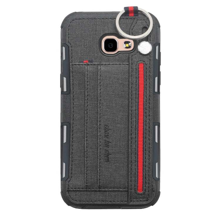 For Galaxy A5 (2017) Cloth Texture + TPU Shockproof Protective Case with Metal Ring & Holder & Card Slots & Hanging Strap