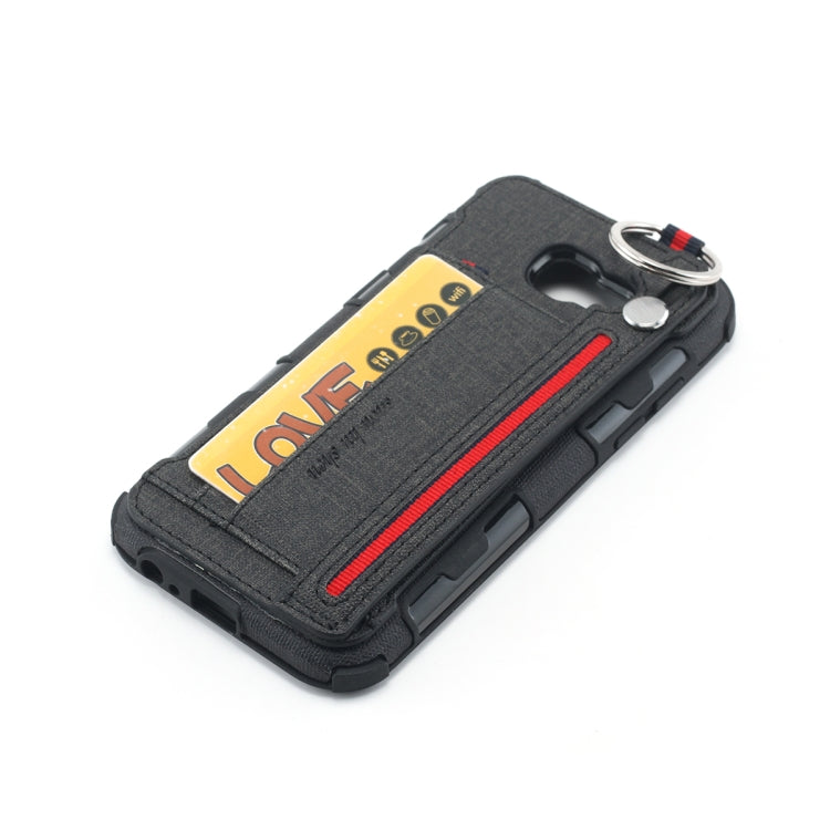 For Galaxy A5 (2017) Cloth Texture + TPU Shockproof Protective Case with Metal Ring & Holder & Card Slots & Hanging Strap