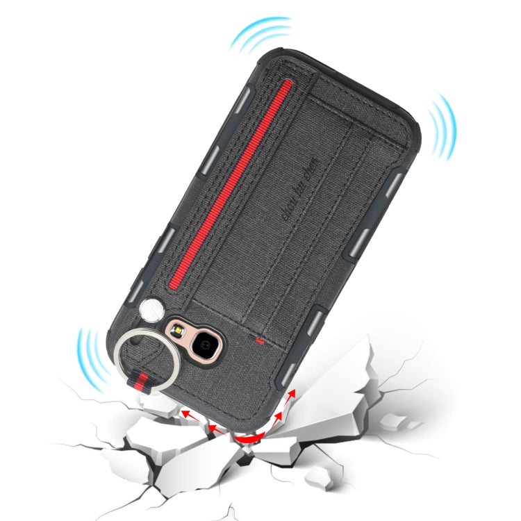 For Galaxy A5 (2017) Cloth Texture + TPU Shockproof Protective Case with Metal Ring & Holder & Card Slots & Hanging Strap