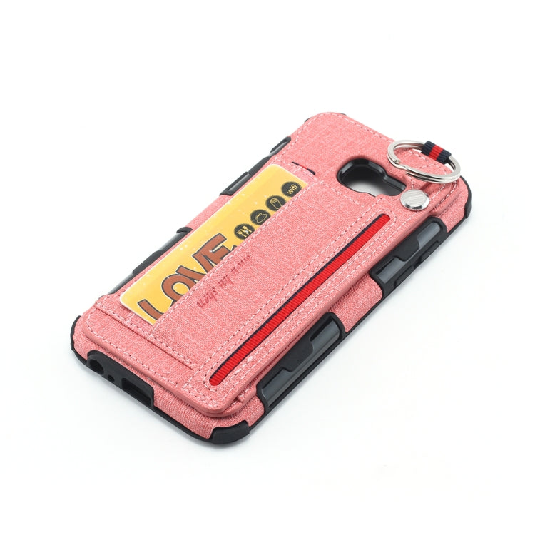 For Galaxy A5 (2017) Cloth Texture + TPU Shockproof Protective Case with Metal Ring & Holder & Card Slots & Hanging Strap