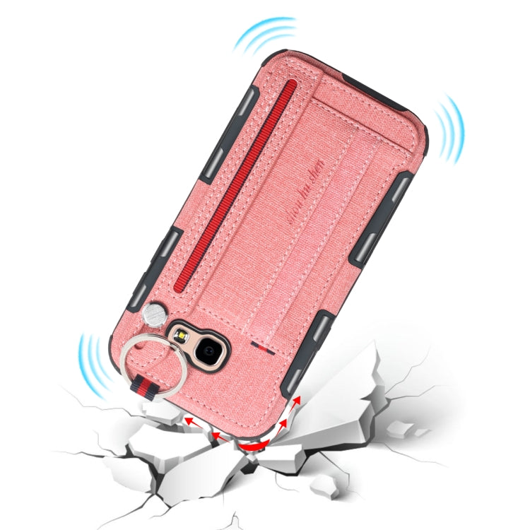 For Galaxy A5 (2017) Cloth Texture + TPU Shockproof Protective Case with Metal Ring & Holder & Card Slots & Hanging Strap