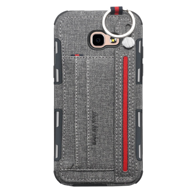 For Galaxy A5 (2017) Cloth Texture + TPU Shockproof Protective Case with Metal Ring & Holder & Card Slots & Hanging Strap
