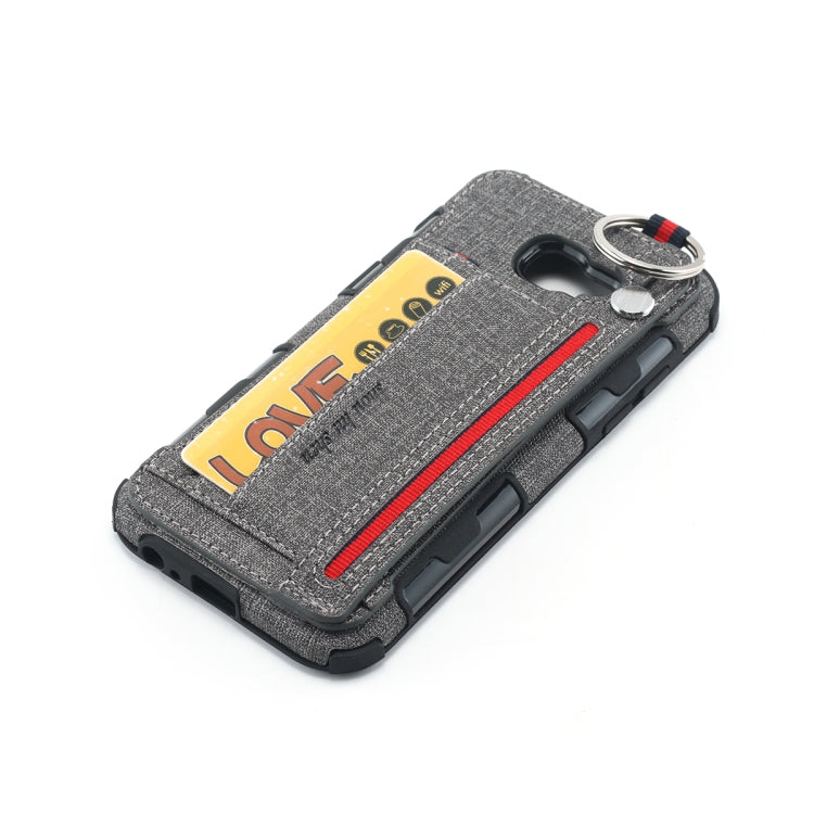 For Galaxy A5 (2017) Cloth Texture + TPU Shockproof Protective Case with Metal Ring & Holder & Card Slots & Hanging Strap