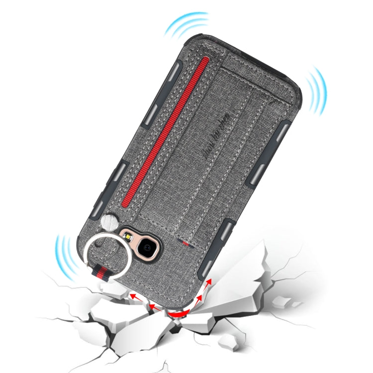 For Galaxy A5 (2017) Cloth Texture + TPU Shockproof Protective Case with Metal Ring & Holder & Card Slots & Hanging Strap