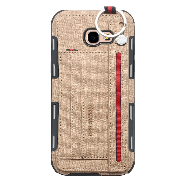 For Galaxy A5 (2017) Cloth Texture + TPU Shockproof Protective Case with Metal Ring & Holder & Card Slots & Hanging Strap