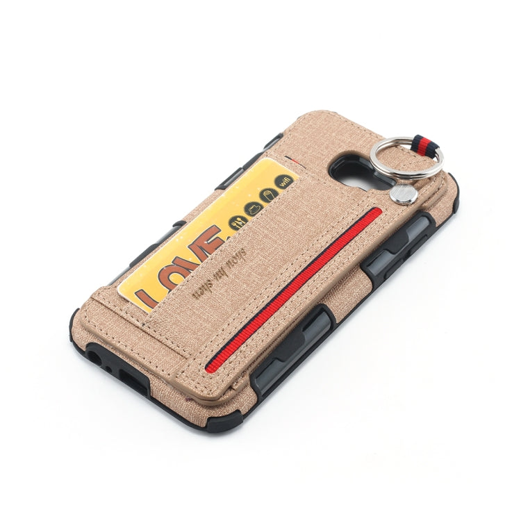 For Galaxy A5 (2017) Cloth Texture + TPU Shockproof Protective Case with Metal Ring & Holder & Card Slots & Hanging Strap