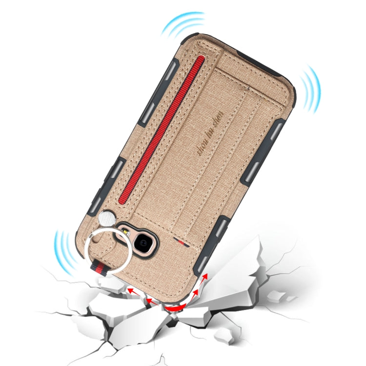 For Galaxy A5 (2017) Cloth Texture + TPU Shockproof Protective Case with Metal Ring & Holder & Card Slots & Hanging Strap