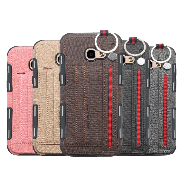 For Galaxy A5 (2017) Cloth Texture + TPU Shockproof Protective Case with Metal Ring & Holder & Card Slots & Hanging Strap