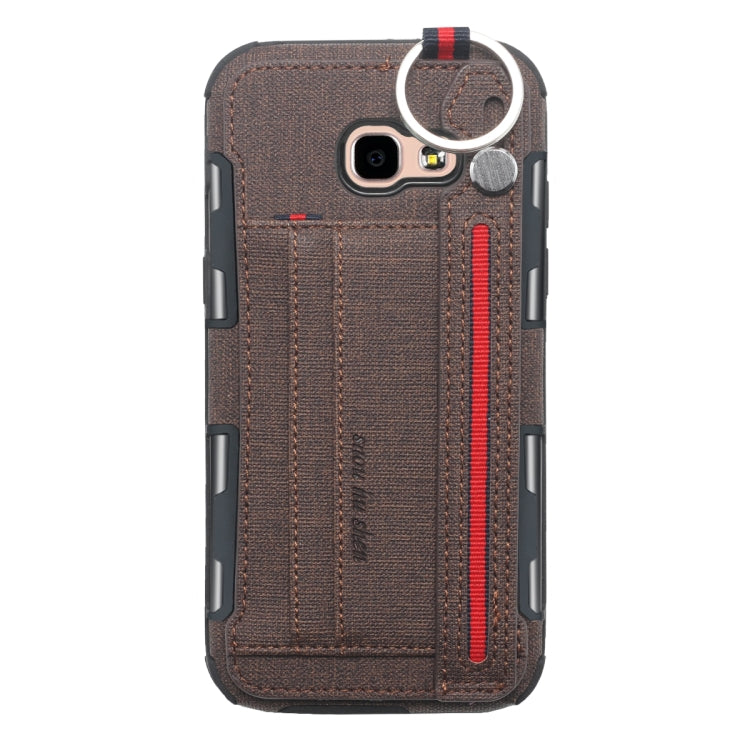 For Galaxy A5 (2017) Cloth Texture + TPU Shockproof Protective Case with Metal Ring & Holder & Card Slots & Hanging Strap