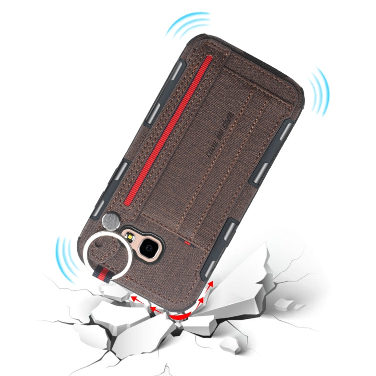For Galaxy A5 (2017) Cloth Texture + TPU Shockproof Protective Case with Metal Ring & Holder & Card Slots & Hanging Strap